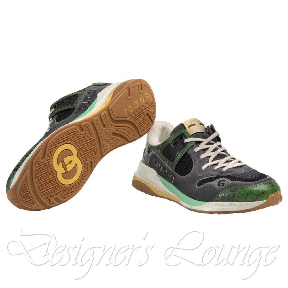 NEW GUCCI Men's ULTRAPACE Low Top Sneakers In Green Tejus Leather G 7.5 / US 8